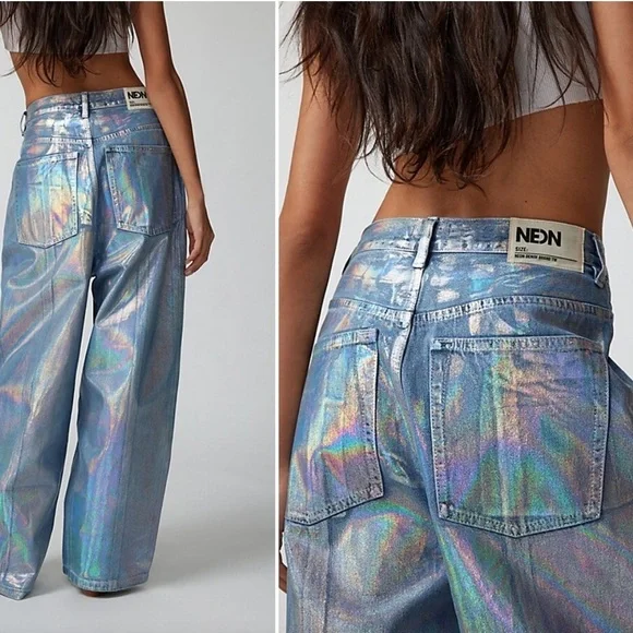 Neon Denim Leroi Coated iridescent Wide-Leg Jean size 25 NWT - Picture 12 of 13